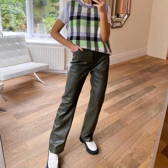 Zara genuine leather straight leg pants limited edition blogger aritzia melina - Picture 3 of 13